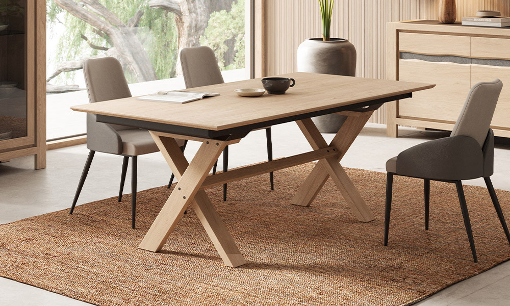 Nature - Table rectangulaire pieds en X extensible 